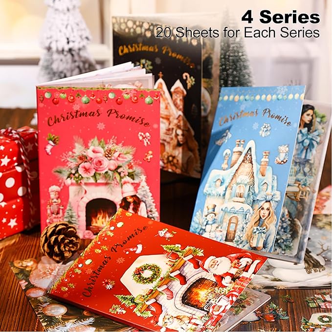 4-Pack Christmas PET & Washi Sticker Book Set – 80 Sheets of Festive Pre-Cut Stickers for Scrapbooking, Journaling, DIY Crafts, and Holiday Gift Wrapping