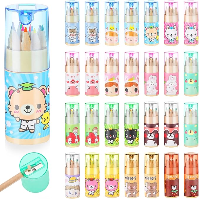 Fumete Mini Colored Pencils Bulk with Sharpener 12 Colors, Portable Pencil Tube Set for 100th Day of School Gifts & Valentine Exchange Kids Party Favors Classroom School Supplies