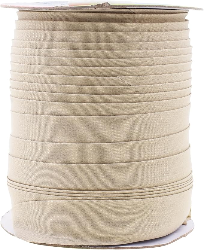 Mandala Crafts 55 Yards 1 Inch Beige Double Fold Bias Tape for Sewing - Bias Binding Tape for Quilting Binding, Hemming, Seam, and Fabric Piping