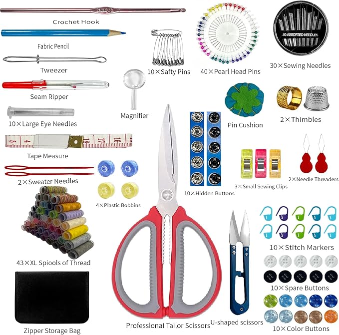 Pmbqifay 197PCS Sewing Kit for Adults, 43 XL Thread Spool, Beginners with Advanced Large Sewing Sets, Suitable for Travelers, Adults, Children, Beginners, Emergency Items, DIY and Family Sewing Kit