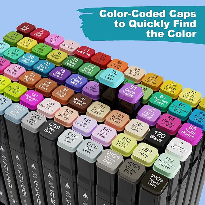 Alcohol Markers Set, 72 Colors Dual Tip Art Marker for Kids Sketching Adult Coloring, Permanent Drawing Marker with Case and Holders
