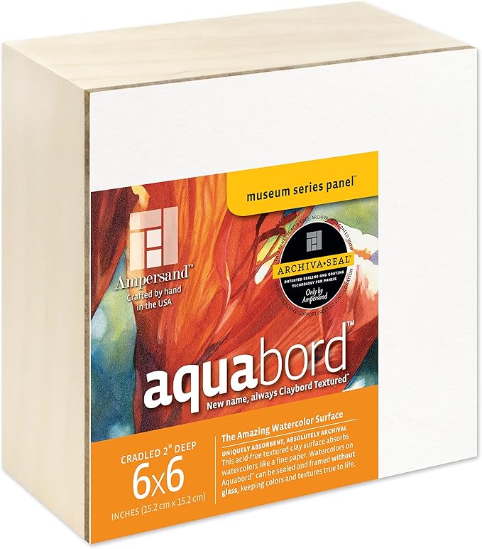 Ampersand Art Supply Watercolor Painting Panel: Museum Series Aquabord, 2 Inch Cradled Profile, 6" x 6"
