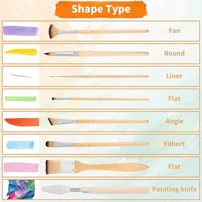 Paint Brush Set, 25 Pcs Professional Paint Brushes for Acrylic Painting with Birch Handle, Canvas Bag, Flexible and Elastic Nylon Wool, Strong Water Absorption, for Oil, Watercolor, and Gouache