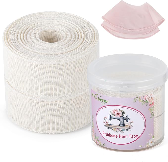 10 Yards Fishbone Tape for Sewing Banroll Tape for Sewing Narrow Hem Sewing Accessories Rolled Hem Tape for Chiffon or Delicate Fabrics Fishbone Boning Lining Seam Guide for Hemming Tool 3.5CM Width