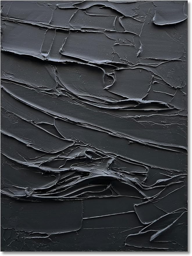 NANKAI Art Hand Painted Thick Texture Black Minimalist Vertical Wall Art 40x28 inches Black Oil Painting Contemporary Art Oil on Canvas