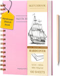 Yoment 5.5" x 8.5" Sketch Book Small Sketchbook for Drawing 100 Sheets Hardcover Spiral Sketch Pad for Kids(68lb/100gsm) Art Sketchbook Drawing Blank Paper Book for Beginner Artist with Pencil Pink