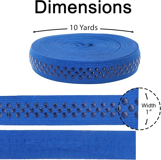 Mandala Crafts 1 Inch Elastic Silicone Gripper Tape for Clothing - 10 Yds Dotted Non Slip Elastic Band for Sewing - Denim Silicone Flat Fabric Stretchy Ribbon Straps