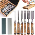 Wood Chisel Set - Wood Chisel Sets with Premium Wooden Case - Small Carving Wood Chisels for Woodworking - Includes 6 pcs Wood Working Chisels & 2 Sharpening Stones
