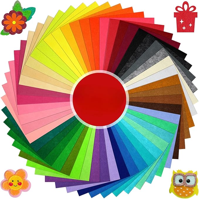 CHRORINE 50 Pcs Assorted Color Felt Fabric Sheets 8" x 12" Soft Felt Fabric Sheet for Crafts DIY Sewing Squares Nonwoven Patchwork (50 Colors)