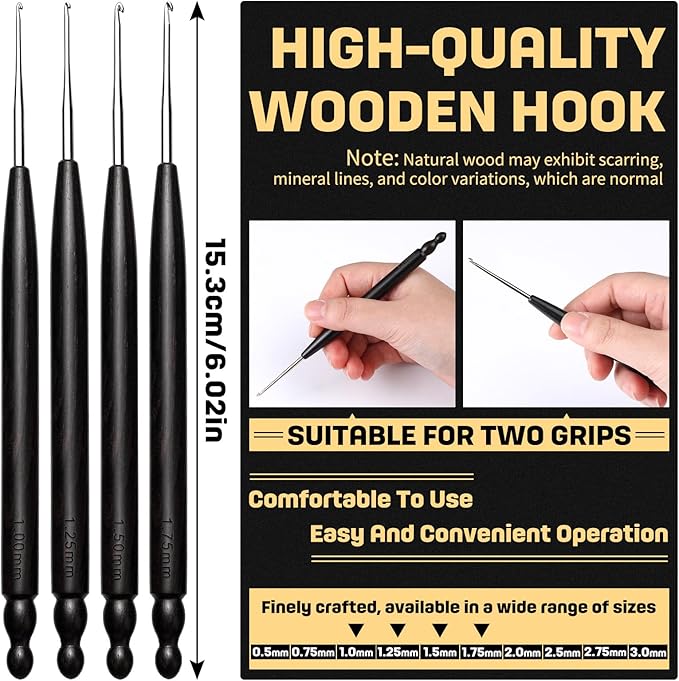Hssugi Crochet Hooks, 4PCS 1.0mm, 1.25mm, 1.5mm, 1.75mm Small Crochet Hooks for Arthritic Hands, Long Comfortable Crochet Needles for Beginners DIY, Experienced Crochet Lovers