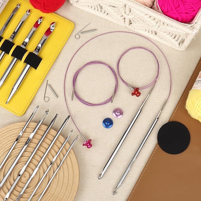 Aeelike Interchangeable Tunisian Crochet Hooks Set, 12 Sizes Tunisian Crochet Hooks Set with Cables 3.0mm - 10.0mm Smooth Ergonomic Hook for Making Blanket Scarves, Ideal Gift
