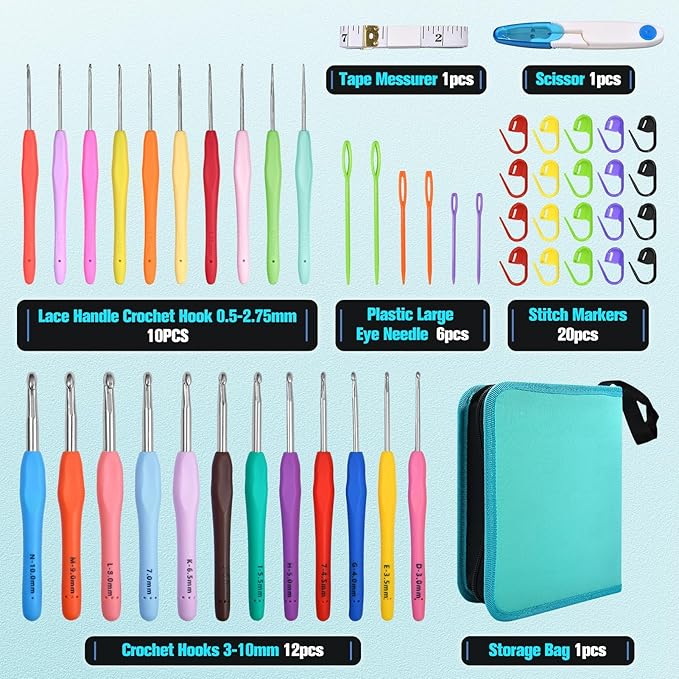 SPEEDWOX 50PCS Crochet Hooks Kit with Storage Case Ergonomic Crochet Needles Weave Yarn Kits DIY Hand Knitting Art Tools 0.5mm-2.75mm Ergonomic Soft Handle Crochet Hook Needles Set