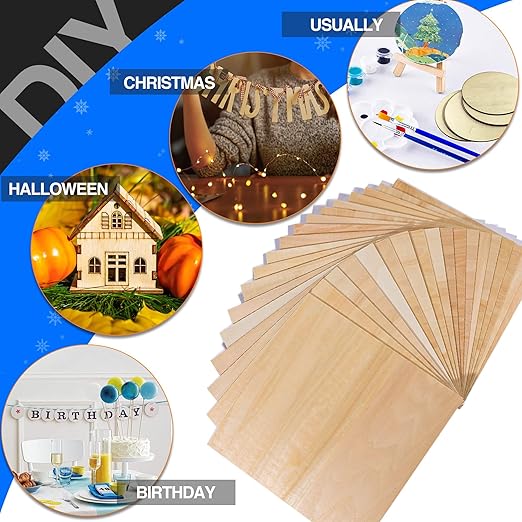 18 Pack Basswood Sheets 12"x12"x1/8" for Crafts, Unfinished Basswood Craft Board Perfect for DIY Ornaments and Models, Drawing, Painting, Engraving, Wood Burning, Laser Cutting