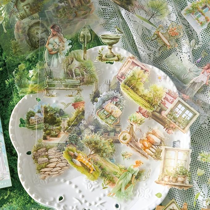 MAFELOE 20 Pages PET Scrapbook Stickers, Aesthetic Deco Supplies for Journaling Junk Bullet Diary Album Calendars-Travel Scenery Series-Green (Y3-P-SSYS)