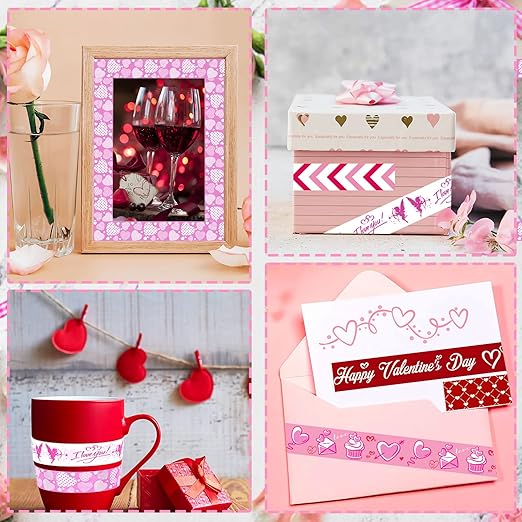 SANNIX 12 Rolls Valentine's Day Washi Tape 15mm Red Pink Love Valentines Masking Tapes Wedding Party Decorations for DIY Scrapbook Journal Card and Gift Wrapping