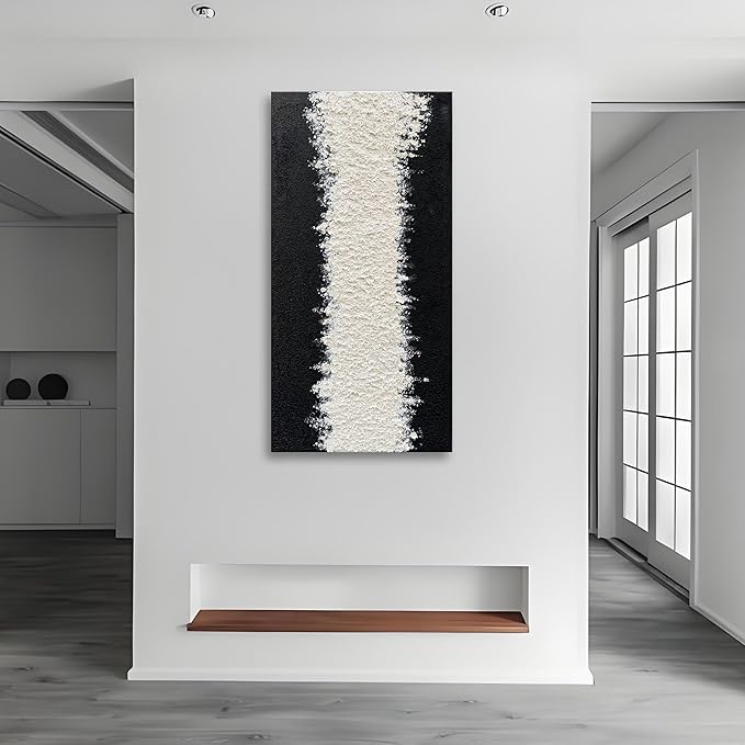 Art Hand-Painted Black and White Wall Art Textured Oil Painting Modern Abstract Art Minimalist Art Painter Home Wall Decoration 24x48 inches
