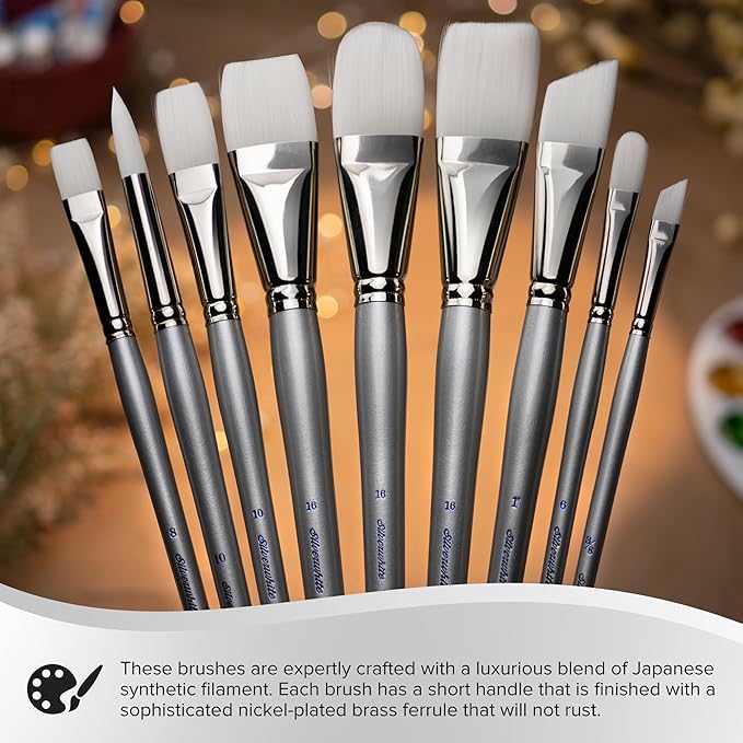 Silver Brush Limited GP-1066 Grand Prix Long Handle Round Brushes with Natural Hog Bristles, 4pc Professional Artist Painting Bundle for Oil, Acrylic, Gouache, Casein, or Varnish, Sizes 0, 1, 2, and 4