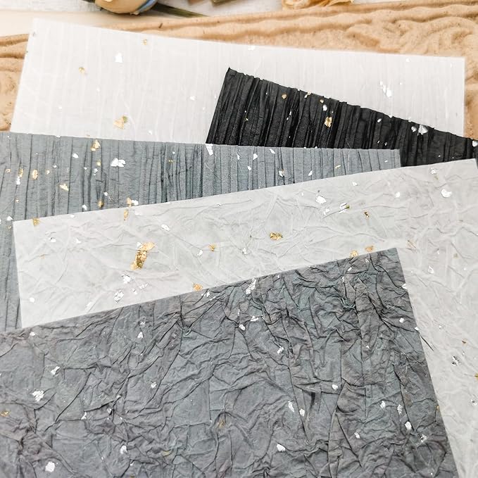 A5 Size black white gray Textured Fabric Art Paper And Textured Fabric paper 6PCS For Handicraft Production, Junk Journaling Supplies, Card Making, Collage Art Decoration.