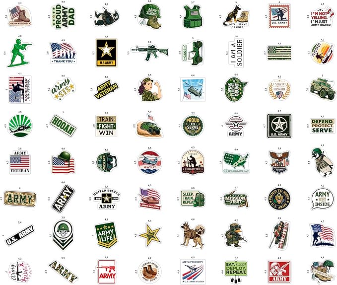 100Pcs Funny Army Stickers and Decals, Military Stickers for Laptop, Water Bottle - Army Gifts, Military Party Supplies - Gift for Women & Men