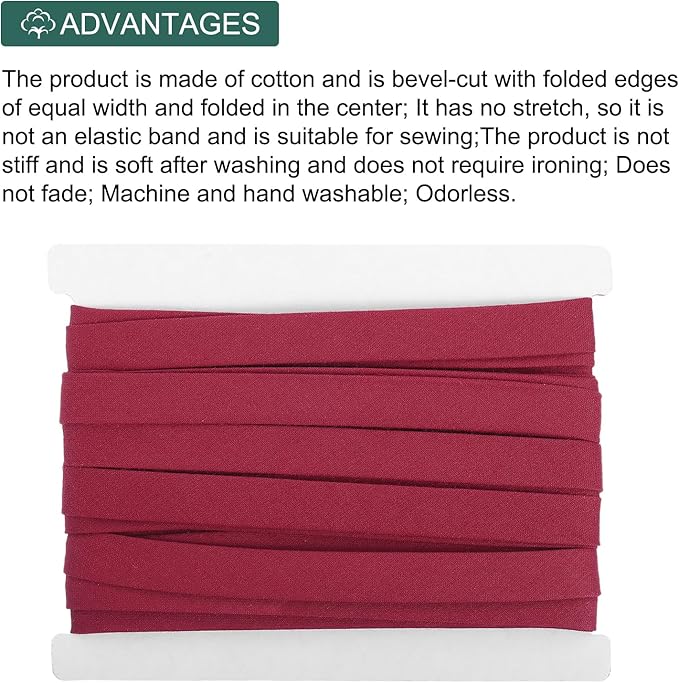 MECCANIXITY 2/5 Inch Double Fold Bias Tape Continuous Bulk Bias Tape for Sewing, Seaming Quilting Hemming Binding Crafts (Wine Red 6 Yards)
