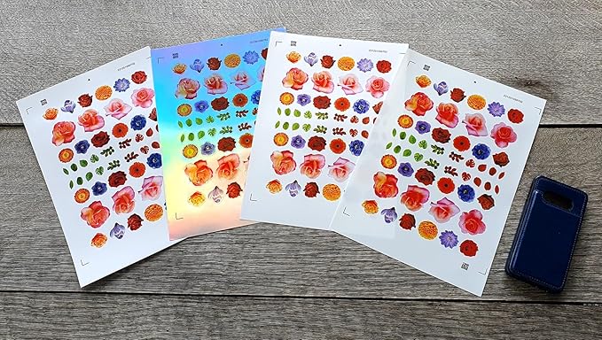 Stickers Pack (Over 150 Stickers) Incredible Bright Flowers and Leaves Vintage Styled Small Vinyl Stickers White Hologram Transparent