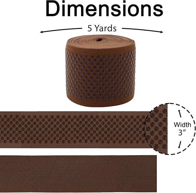 Mandala Crafts 3 Inch Elastic Silicone Gripper Tape for Clothing - 5 Yds Dotted Non Slip Elastic Band for Sewing - Brown Silicone Flat Fabric Stretchy Ribbon Straps