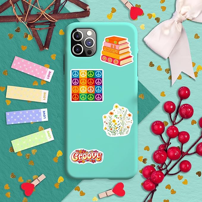 100Pcs Hippie Stickers for Phones, Water Bottles, Groovy Stickers Bulk for Laptop, for Water Bottle - Hippie Gifts, Party Supplies & Decoration - Gift for Women & Men