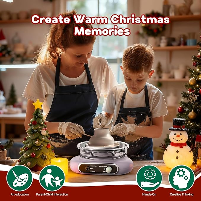 Alldeer Mini Pottery Wheel Kit - 4.7" Turntable Electric Clay Wheel with Foot Pedal, Adjustable Speed Ceramic Making Machine with 8 Pottery Shaping Tools, Craft Kits for Kids