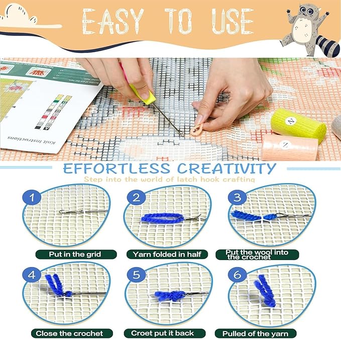 EMISTEM Latch Hook Kits for Adults - DIY Latch Hook Rug Kits, Crochet Kit for Beginners, Rug Making Kits with Printed Canvas, Gift Packaging. (Cute Cats,16x21 inch)