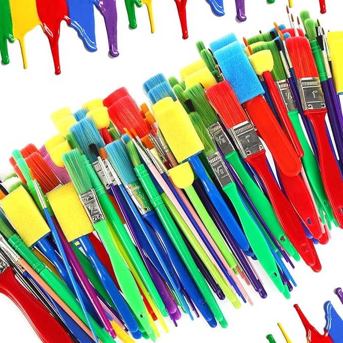 Lincia 600 Pcs All Purpose Paint Brush Set Bulk for Acrylic and Washable Paints, Easy to Clean and Hold, Round and Flat Kids Brushes, Great with Watercolors