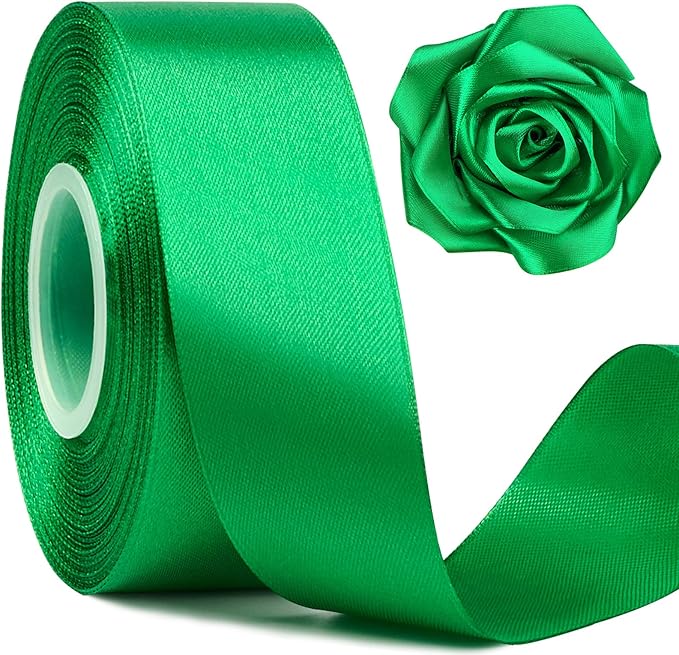 1-1/2 Inch Wide Emerald Green Satin Ribbon, 50 Yards Solid Polyester Fabric Ribbon for Roses Making, Gift Wrapping, Holiday Party Decor, Wedding Decorations, Crafts, Bows