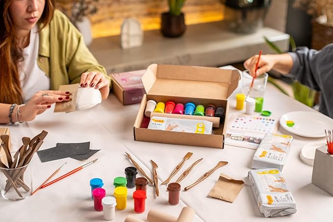 Jovi - DIY Air Dry Kit & Candles - Pottery Kit for Adults, Making Candle Holders with White Air Dry Clay + Paints, Sculpting Tools, Step-by-Step Guide and Video Tutorial, Starter Set for Beginners