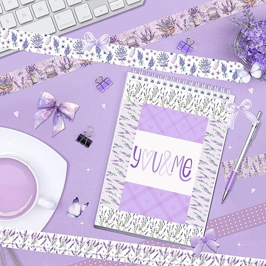 12 Pcs Lavender Washi Tape Purple Floral Masking Tape Decorations Flower Butterfly Decorative Paper Sticker for Journals, Planners, DIY Craft Gift Wrapping Handbook Stickers