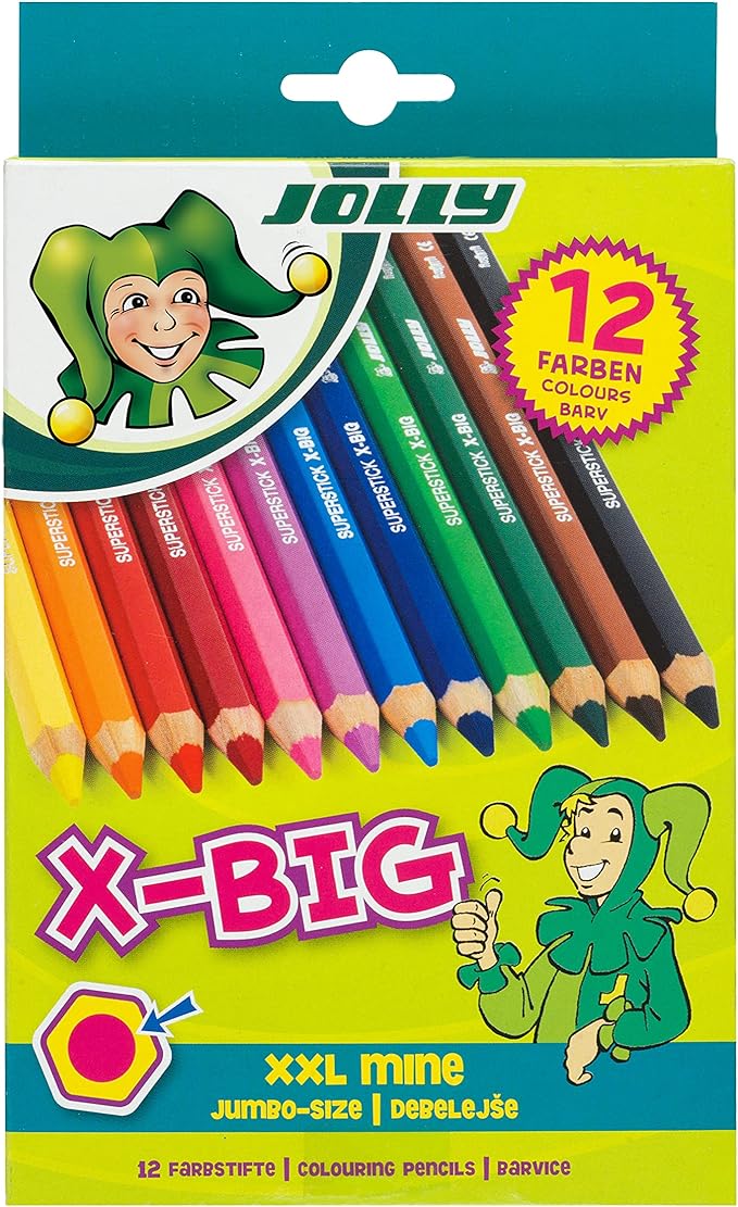 Jolly X-Big Jumbo Colored Pencils; Set of 12, Perfect for Special Needs, Art Therapy, Pre-School and Early Learners, Multicolor (3099-0001)