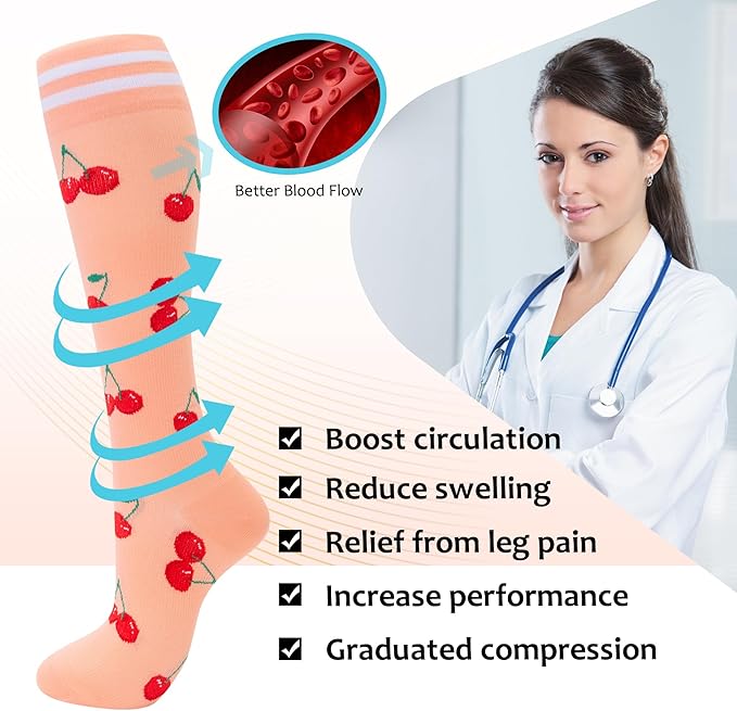 fenglaoda Compression Socks for Women Men Support Circulation 6 Pairs Socks For Nurse, Travel, Flight