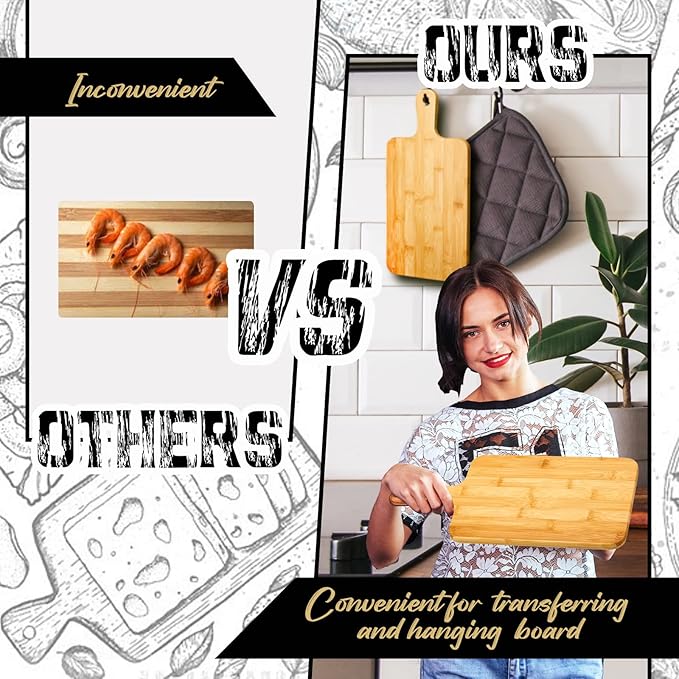 Nuenen 20 Pcs Wood Cutting Board with Handle 15.7 x 7.8 Inch Acacia Bamboo Wooden Serving Kitchen Chopping Boards for Pizza, Bread, Cheese, Charcuterie, Fruit, Vegetables(Bamboo)