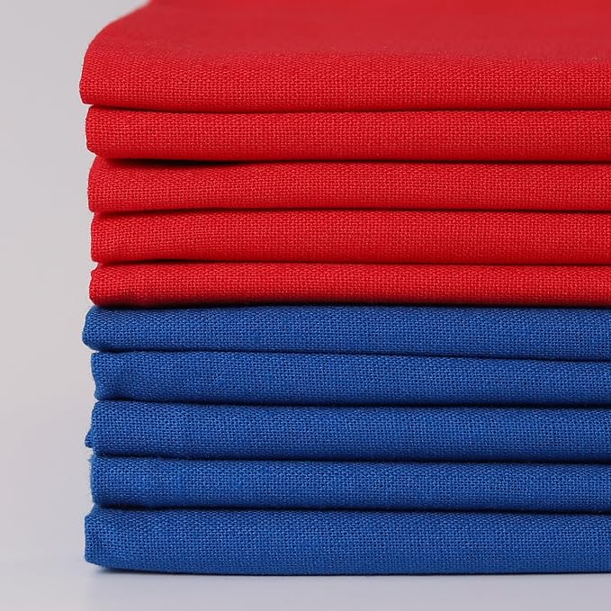 18 * 21inch Cotton Fabric Premium,11 Options Solids, 10PCS Solid Precut Fabric Pure Quilting Fat Quarter Bundles Patchwork for Sewing DIY Craft (Red+Blue)