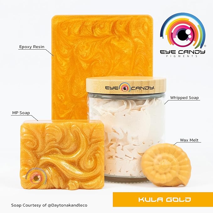 Eye Candy Pigments Premium Gold Mica Powder - Kula Gold (50gr) - for Epoxy, Resin, Soap, Paint, Woodworking, Acrylic Pouring, Bath Bombs, Fishing Lures - DIY Arts and Crafts Additive