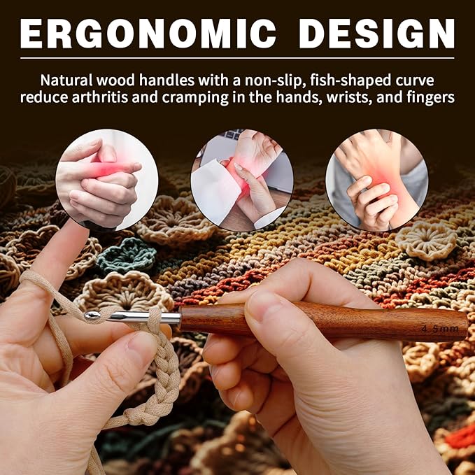 Nitlak 2mm Crochet Hook, Available in 1.5mm-6.0mm, Aluminum Ergonomic Crochet Hook with Wooden Handle for Arthritic Hands, Beginners, Knitting Needles for Christmas Gifts for Mom