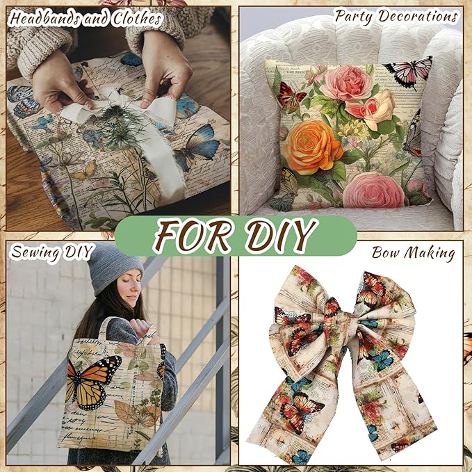 HunnmingRe 20 Pcs 10''x10'' Vintage Butterfly Quilting Fabric Square Retro Butterfly Floral Quiltted Fabric Bundle Multicolor Precuts Printed Patchwork Supplies for Holiday DIY Sewing Craft