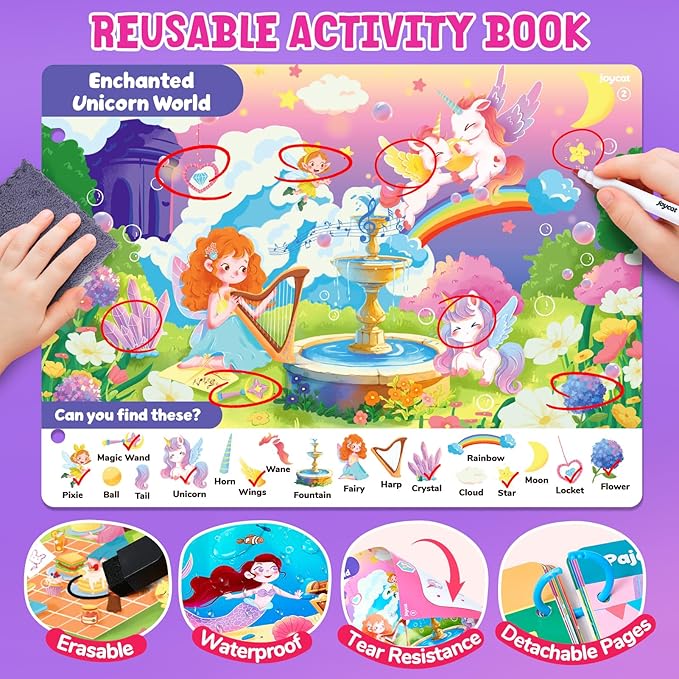 JoyCat Seek & Find Game Book, Educational Toys for Girls Ages 3-5, Preschool Learning Activities for Toddlers & Kids, Christmas Road Trip Travel Toys for Car & Airplane, Gifts for 3 4 5 6 Year Olds