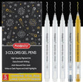 PANDAFLY Gold Silver White Gel Pens, 1mm Extra Fine Point White Pen for Art Highlight & Artists Drawing, Opaque Archival Ink Pens for Black Paper Drawing, Sketching, Illustration, Card Making, 5 Pack