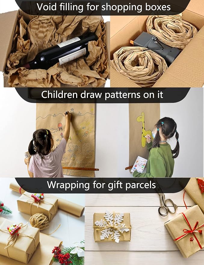 Kraft Paper Roll 24" x 98ft, Brown Craft Paper 80GMS for Gift Package/Bouquet Flower Wrapping/Kids Arts Drawing/Bulletin Board/DIY/Box Moving Filler/Shipping Supplies/Table Cover, Unwaxed & Uncoated