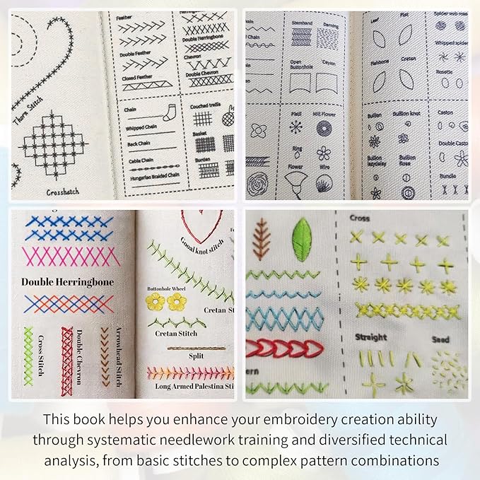 Froklic Embroidery Stitch Book, Portable Sewing & Hand Embroidery Kit, Cross Stitch Kits, DIY Needlepoint Starter Set with Complete Toolkit & Instructional Tutorial for Adults & Beginners(1 Set)