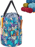 HOMEST Large Crochet Bag with Customized Front Compartment for Knitting Accessories, Yarn Storage with 6 Oversized Grommets, Tote Organizer with Drawstring Closure, Floral
