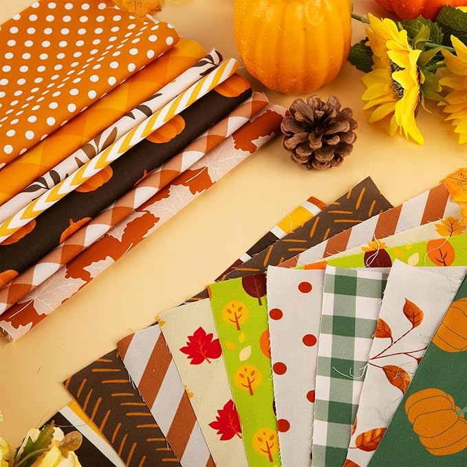 Tatuo 30 Pieces 10 x 10 Inches Cotton Fabric Bundle Squares Patchwork Floral Fabric Sewing Quilting Bundles Assorted Pattern Cloth for DIY Scrapbook Craft Making (Fall)