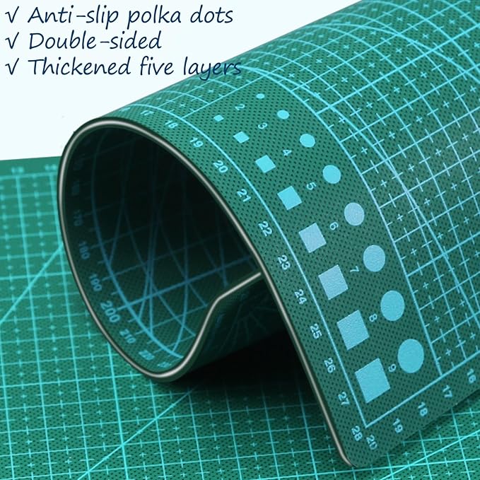 Self Healing Cutting Mat with Grid for Handmade Paper Cutting, Leather Crafts, Carving, Desktop Protectors 5-Ply Quilting Board A2-60x45x0.3cm(23.62x17.72x0.118in Green)
