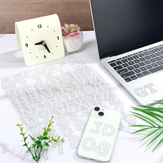 107 Pcs Pearl Letter Stickers,3 Sheets A-Z Glitter Rhinestone Letter and 1 Sheet 0-9 Pearl Number Stickers,Self Adhesive Sticky Letters for DIY Crafts Scrapbooking (White+White)