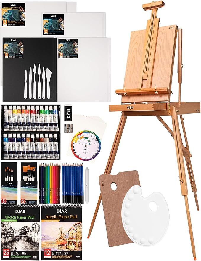 DJAR 89 pcs Acrylic Art Set with French Easel for Professional Artist, Painting Kit with paintbrushes, Canvas, Acrylic Art Supplies Kit for for Adults
