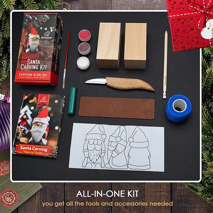 BeaverCraft DIY06 Santa Whittling Kit – Wood Carving Kit for Beginners – Wood Carving Tools Set, Diy Crafts for Adults – Woodworking Kits for Kids&Teens – Hobby Kits for Adults, Woodworking Gifts